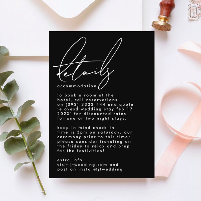 Elegant Stylish Custom Names Black White Wedding Enclosure Card (Creator Uploaded)