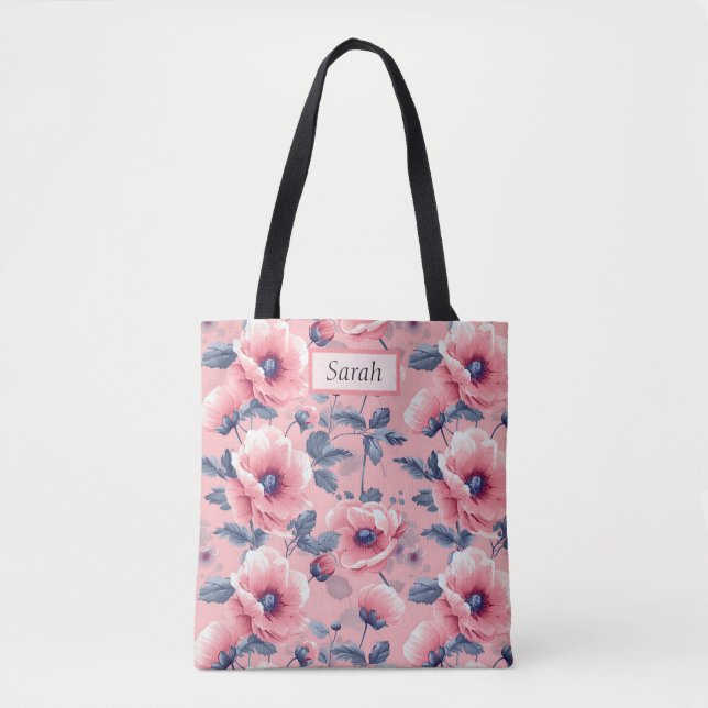 Elegant Stylish Cute Boho Pink Botanical Floral Tote Bag (Front)