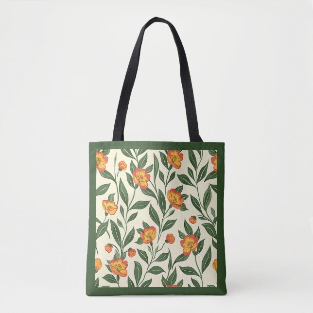 Elegant Stylish Cute Orange Botanical Floral Tote Bag (Front)