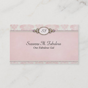 Elegant Stylish Damask in Pink Cream Business Card