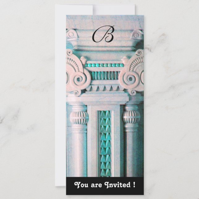 ELEGANT STYLISH DECOR ,aqua blue green white black Invitation (Front)