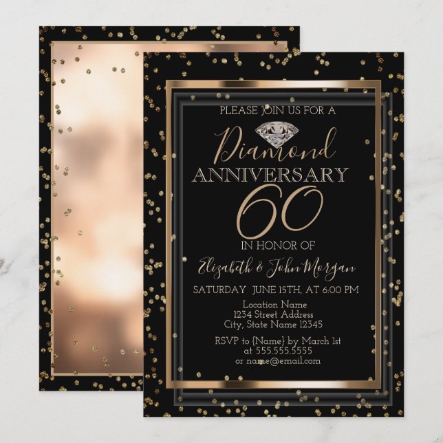 Elegant Stylish Diamonds,Frame Wedding Anniversary Invitation (Front/Back)