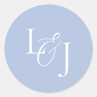 Elegant & Stylish Dusty Blue Monogram Wedding Classic Round Sticker