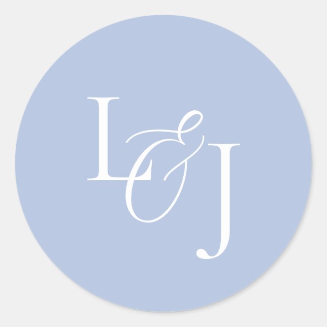 Elegant & Stylish Dusty Blue Monogram Wedding Classic Round Sticker (Front)