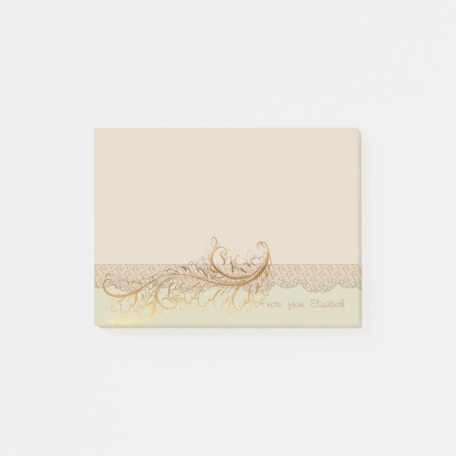 Elegant Stylish,Faux Gold Feather-personalised Post-it Notes (Front)