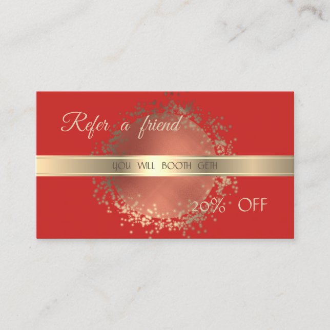 Elegant Stylish ,Faux Gold,Red   Referral Card (Front)