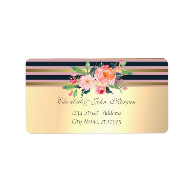 Elegant  Stylish Faux Gold,Striped,Flowers Label (Front)