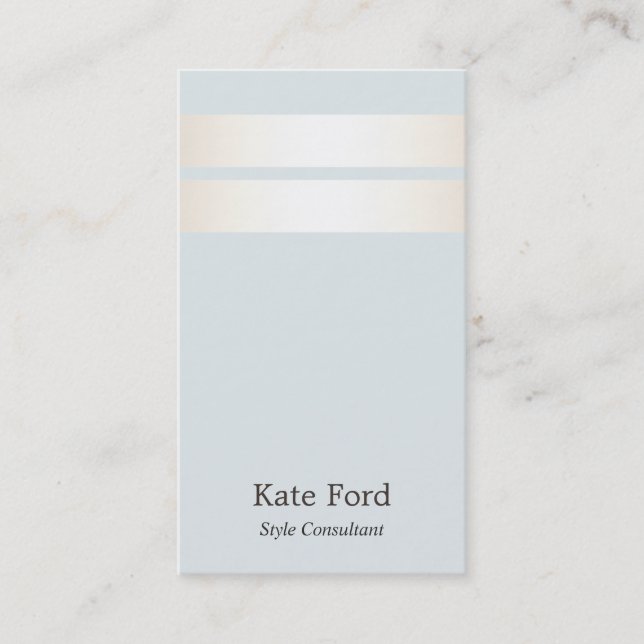 Elegant Stylish Faux Satin Gold Striped Light Blue Business Card (Front)