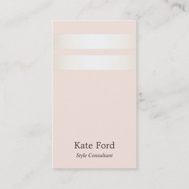 Elegant Stylish Faux Satin Gold Striped Light Pink Business Card (Front)