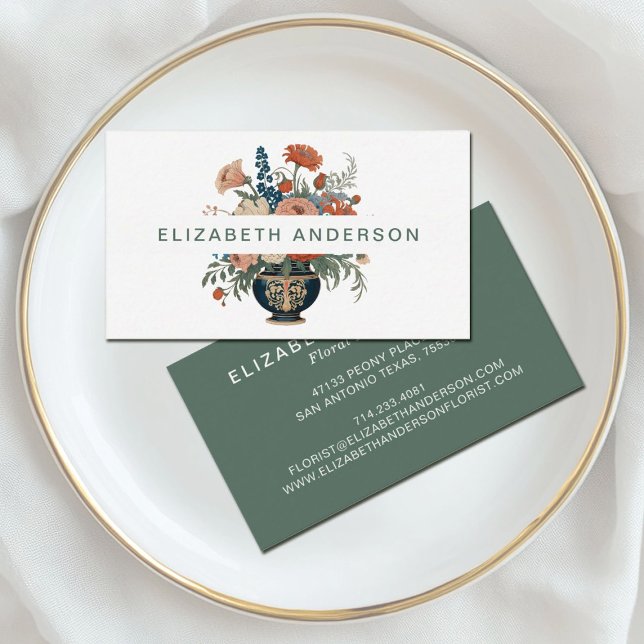 Elegant Stylish Floral  Business Card (An elegant floral vase business card design, great for a florist or interior designer)