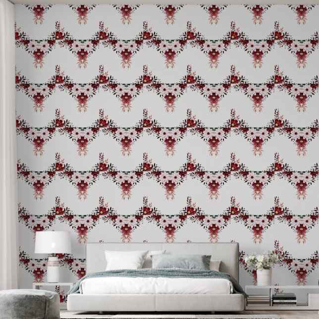 Elegant Stylish Floral Red Pink White Wallpaper (Bedroom)