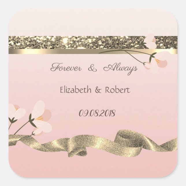 Elegant Stylish  Floral Wedding Square Sticker (Front)