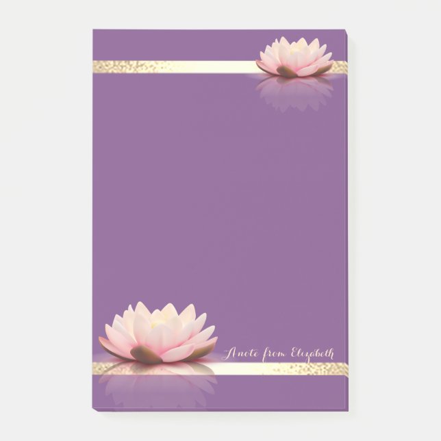 Elegant Stylish Girly Gold Stripes,Purple Lotos Post-it Notes (Front)