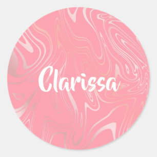 Elegant stylish girly rose gold marble look pink classic round sticker