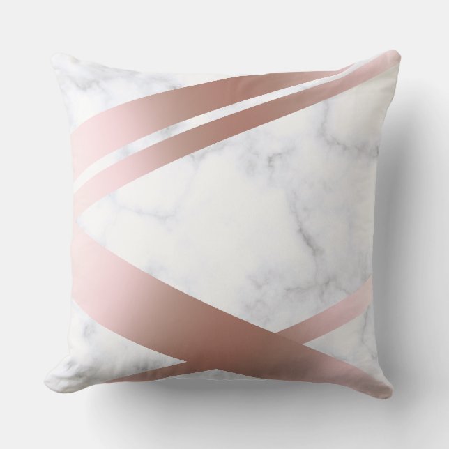Elegant stylish girly rose gold white marble cushion (Front)