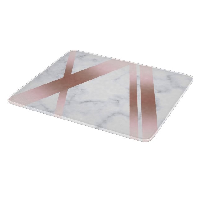 Elegant stylish girly rose gold white marble cutting board (Corner)