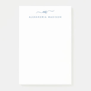 Elegant Stylish Girly Script Navy Blue Monogram Post-it Notes