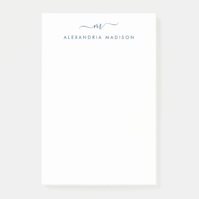Elegant Stylish Girly Script Navy Blue Monogram Post-it Notes (Front)