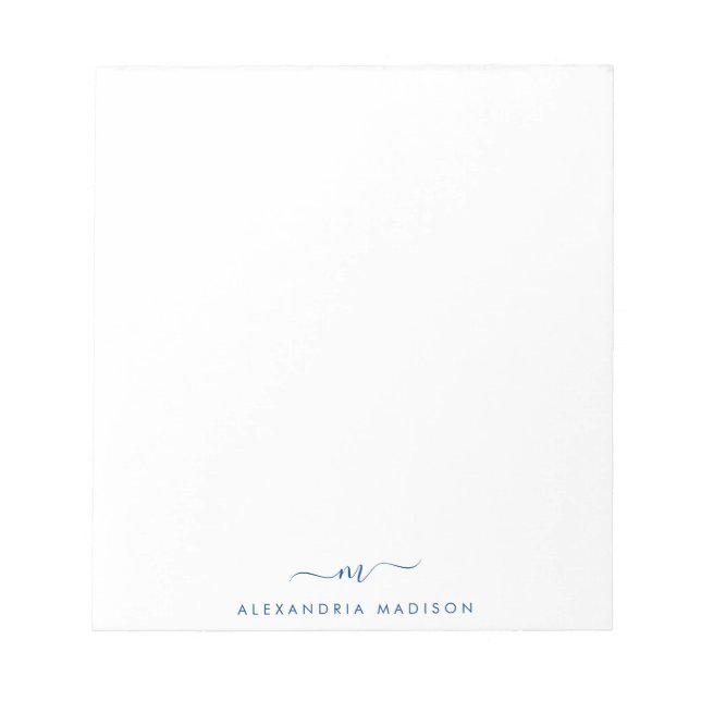 Elegant Stylish Girly Script Navy Monogram Initial Notepad (Front)