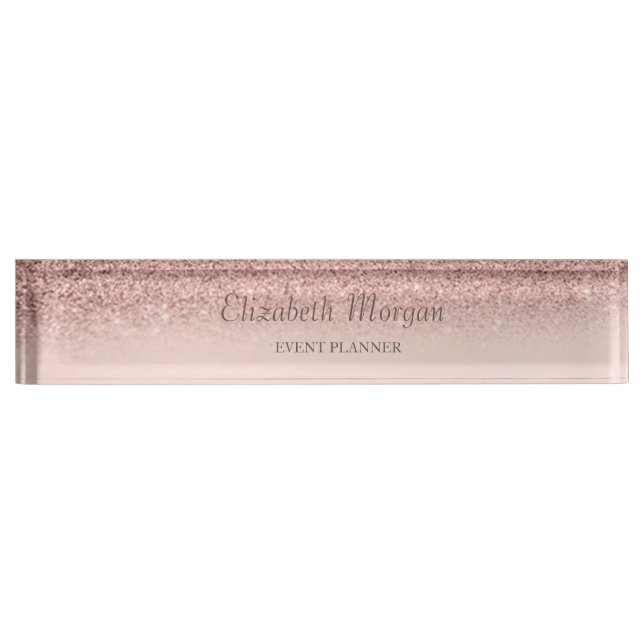 Elegant Stylish Glitter Bokeh Ombre Rose Gold Nameplate (Front)