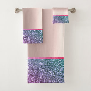 Elegant Stylish Glitter Shiny Rose Gold Bath Towel Set