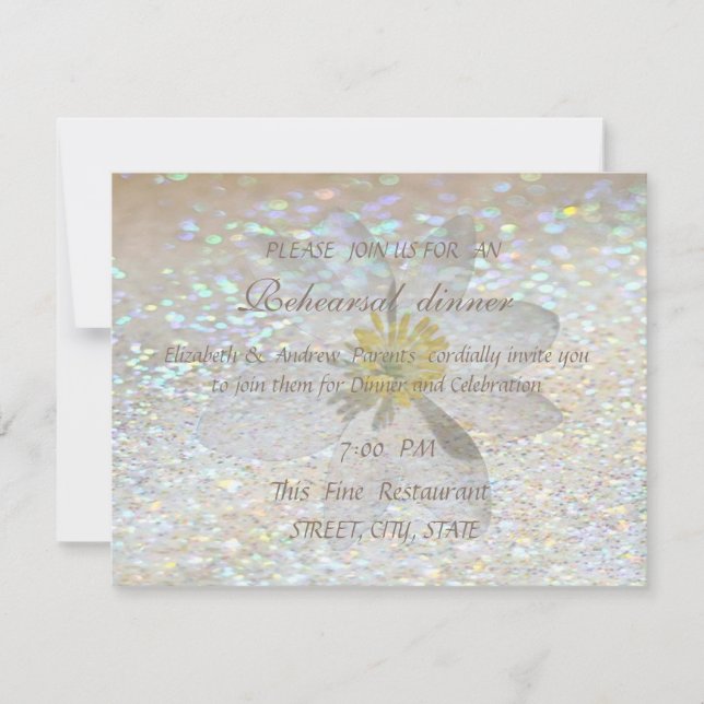 Elegant Stylish,Glittery Daisy  Rehearsal Dinner Invitation (Front)