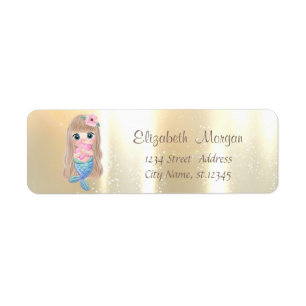 Elegant, Stylish Gold, Baby Mermaid Return Address Label