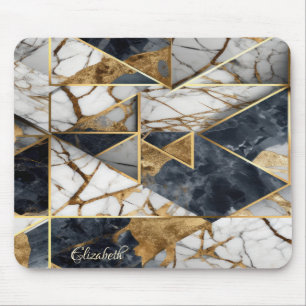 Elegant Stylish Gold Black Marble Geometric Mouse Pad