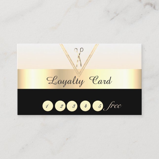 Elegant Stylish,Gold,Black,Scissors   Loyalty Card (Front)