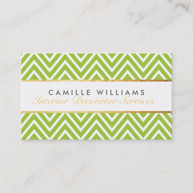 ELEGANT stylish gold chevron pattern lime green Business Card (Front)