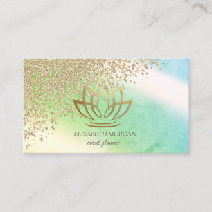 Elegant Stylish Gold Diamonds Lotus Ombre Green Business Card