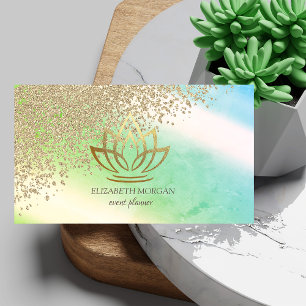 Elegant Stylish Gold Diamonds Lotus Ombre Green Business Card