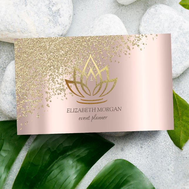 Elegant Stylish Gold Diamonds Lotus Rose Gold Business Card (Creator Uploaded)