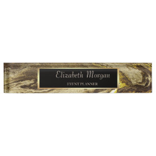 Elegant Stylish Gold Frame, Brown Marble Nameplate