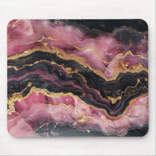 Elegant Stylish Gold Glitter Black Burgundy Marble Mouse Pad