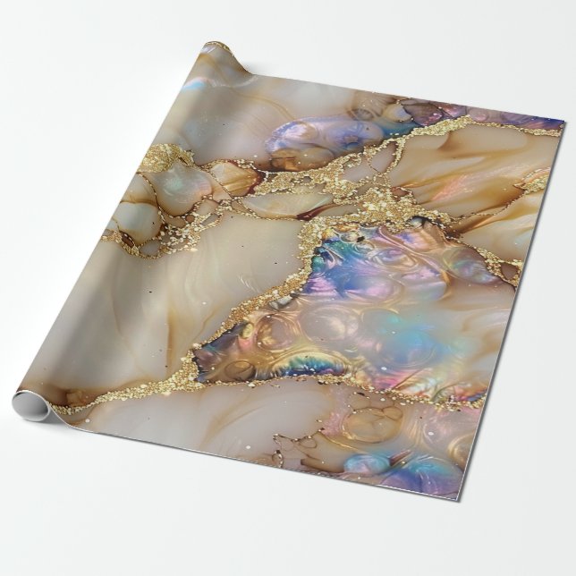 Elegant Stylish Gold Glitter Black Burgundy Marble Wrapping Paper (Unrolled)