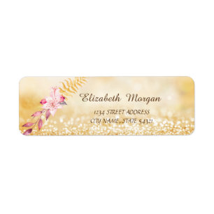 Elegant  Stylish,Gold Glitter Bokeh,Flower Address Return Address Label