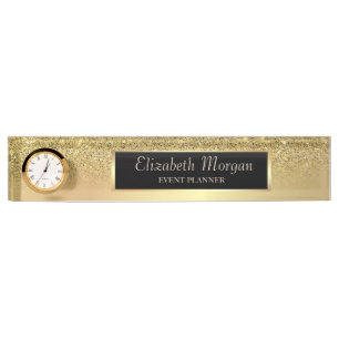 Elegant Stylish Gold Glitter Bokeh Ombre Nameplate