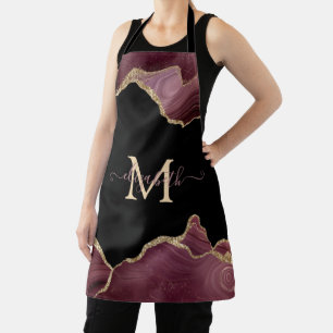 Elegant Stylish Gold Glitter Burgundy Agate Apron