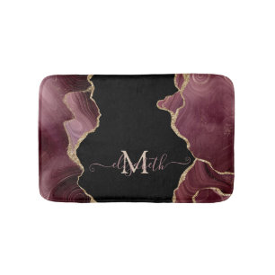 Elegant Stylish Gold Glitter Burgundy Agate  Bath  Mat