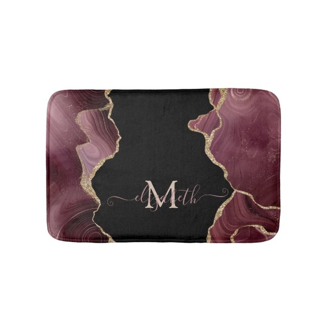Elegant Stylish Gold Glitter Burgundy Agate  Bath  Mat (Front)