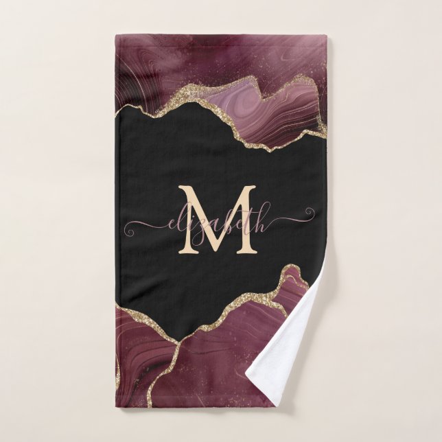 Elegant Stylish Gold Glitter Burgundy Agate Bath Towel Set (Hand Towel)