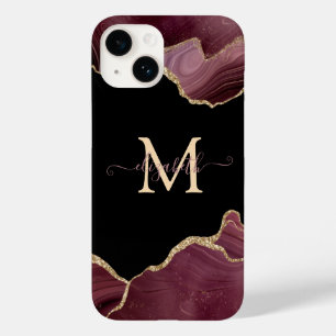 Elegant Stylish Gold Glitter Burgundy Agate   Case-Mate iPhone 14 Case