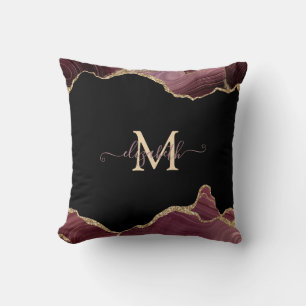 Elegant Stylish Gold Glitter Burgundy Agate  Cushion