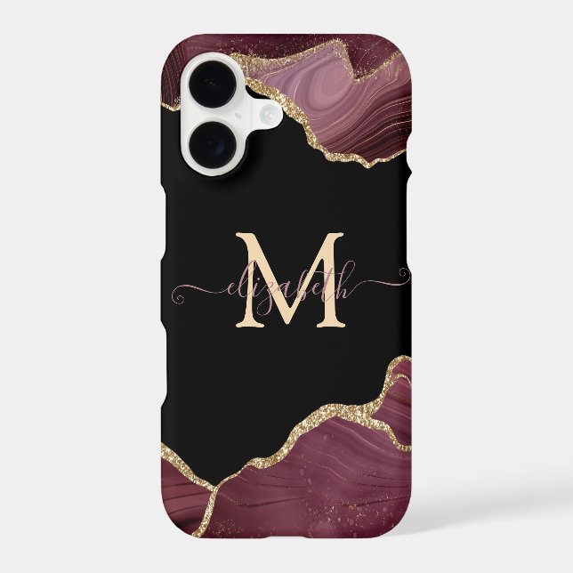 Elegant Stylish Gold Glitter Burgundy Agate  iPhone Case (Back)