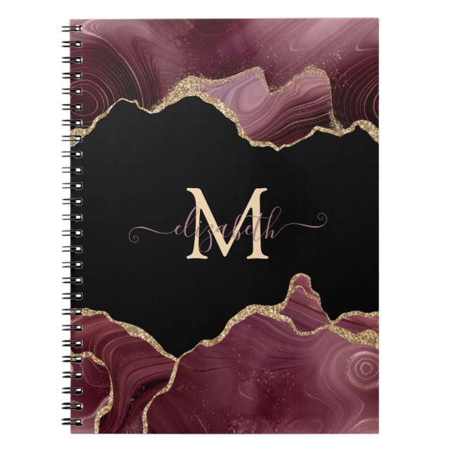 Elegant Stylish Gold Glitter Burgundy Agate  Notebook (Front)