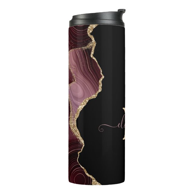 Elegant Stylish Gold Glitter Burgundy Agate  Thermal Tumbler (Rotated Left)