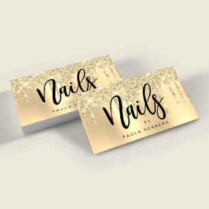 Elegant stylish gold glitter drips nails business card
