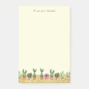 Elegant Stylish, Gold Glitter, Flowers Cactus Post-it Notes