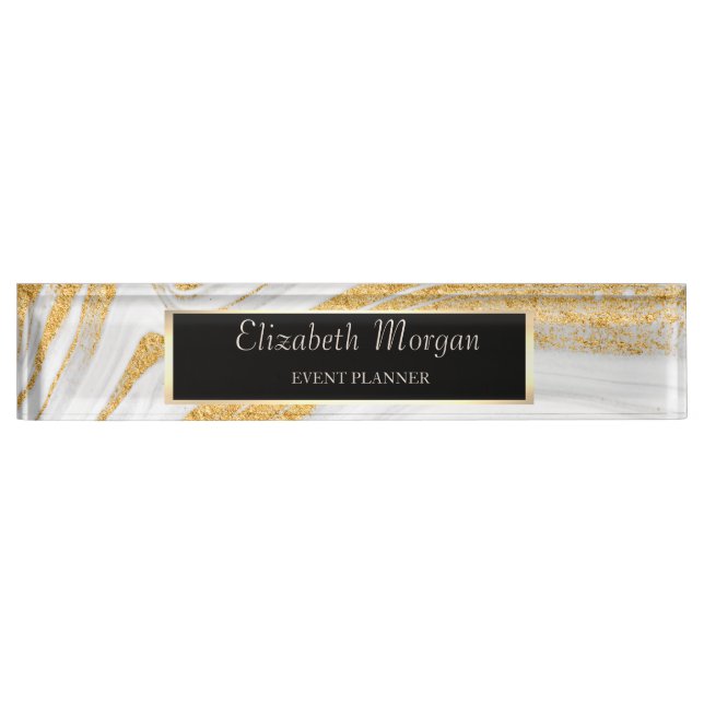Elegant Stylish Gold Glitter Marble, Frame Nameplate (Front)
